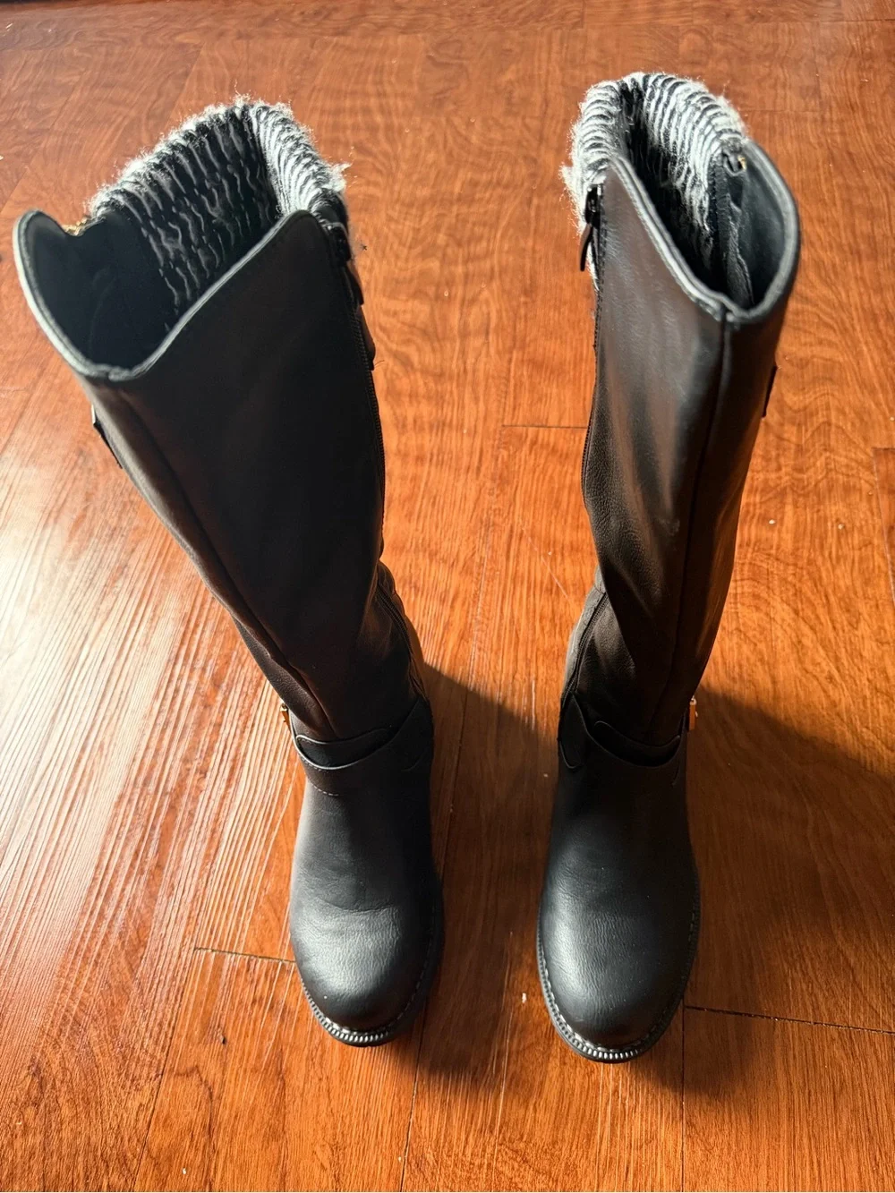Quilted Over-the-Knee Women's Boots with Knit Cuff - Black